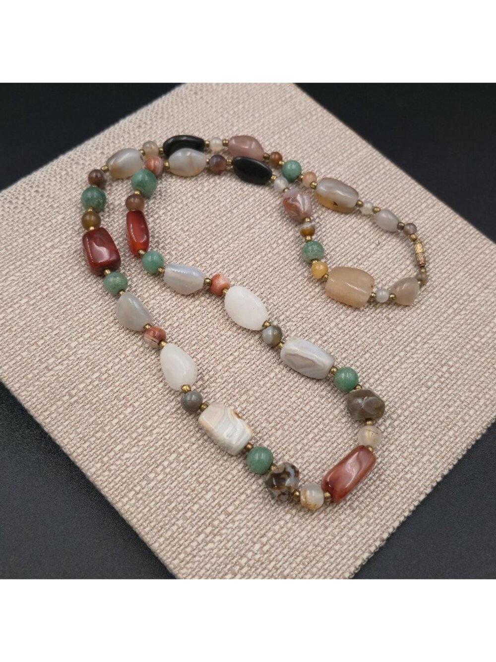 28 Inch Mixed Agate and Carnelian Tumbled Stone Long Necklace B1304
